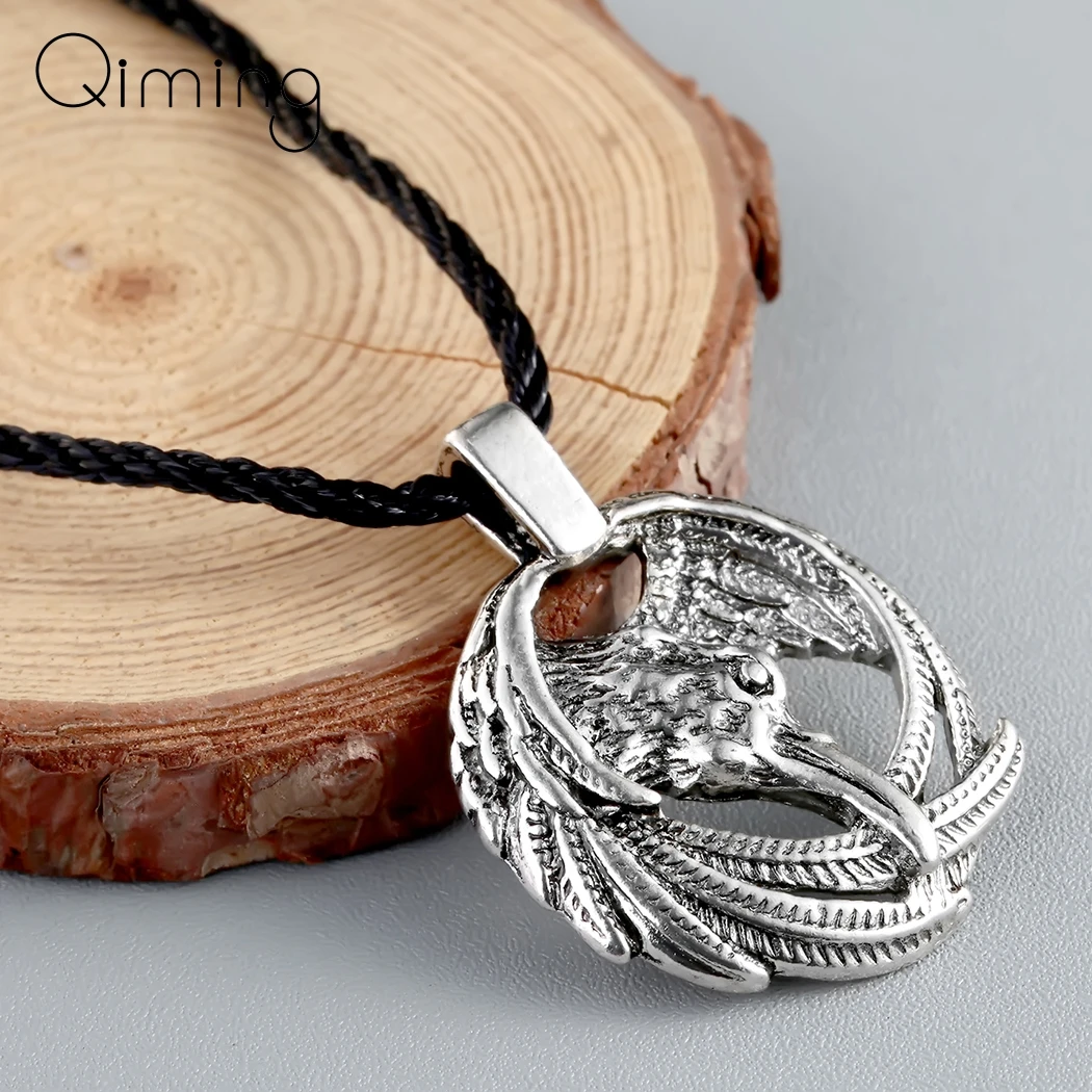

Crow Runes Raven Necklace For Women Men Odin Bird Pendant Viking Antique Silver Retro Accessary Punk Jewelry