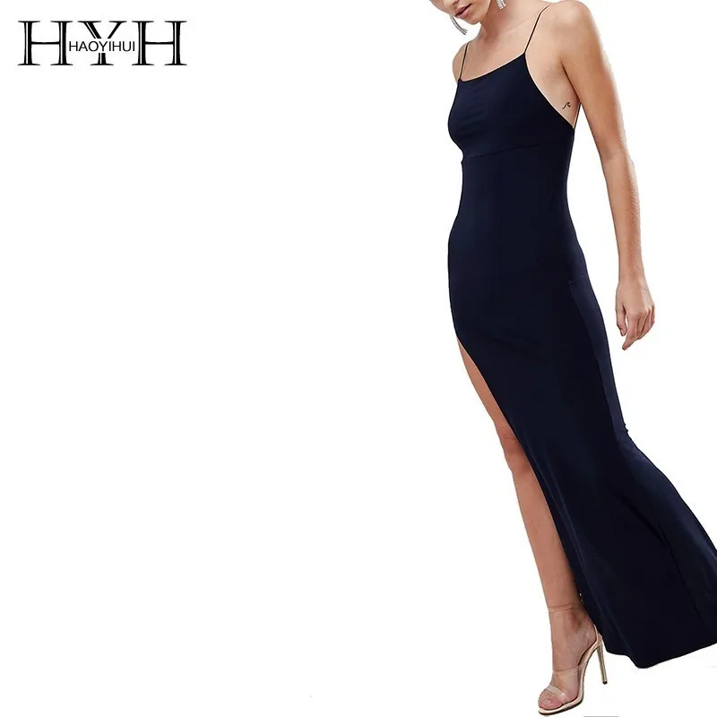 

HYH Haoyihui Femme Summer Stylish Sexy Elegant Sheath Sleeveless Spaghetti Strap Slit Comfortable Solid Color Dress