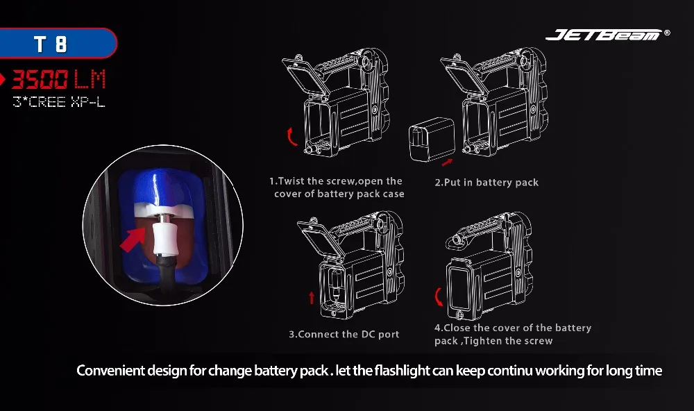 Metros de Campismo Água em Busca de Luz Jetbeam t8 Levou Lanterna Cree 3 xpl Led Max. 3500 Lumens Feixe Distância 800 da Tocha à Prova d' 23 led flashlight cree