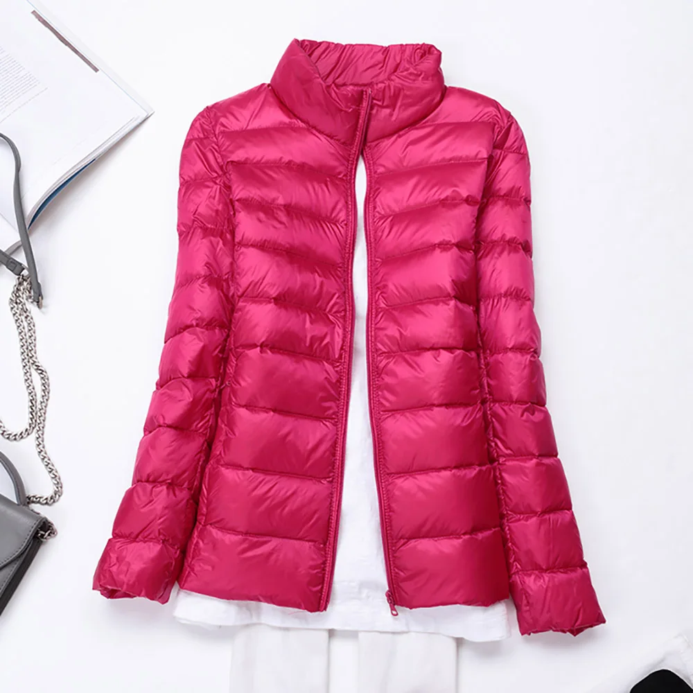 الشتاء المرأة فائقة ضوء أسفل سترة 90% بطة أسفل الستر معطف طويل الأكمام الدافئة ضئيلة معطف سترة الإناث الصلبة نقال أبلى