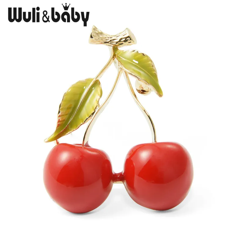 Wuli & baby новые эмалированные броши в виде красной вишни 2019 для женщин и мужчин