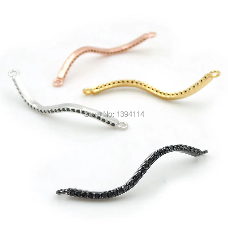 

36*2*2 мм микро-закрепка Черный CZ Arc Bar соединитель волны подходит для женщин как DIY аксессуары для браслетов