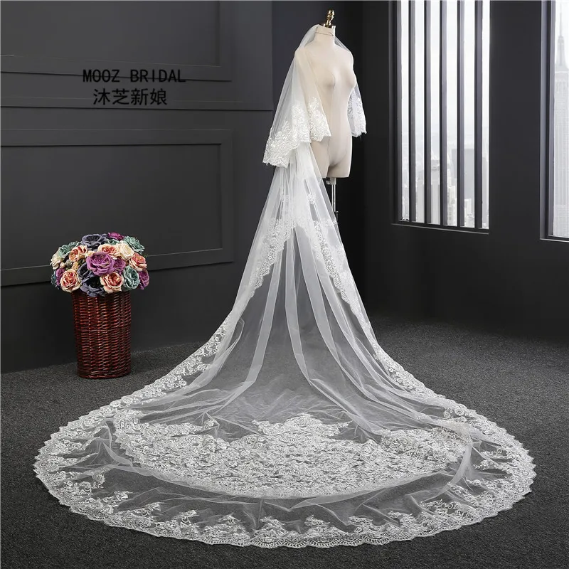 Champagne 2T Crystal Veil Wedding Bridal Veils Cathedral 3M Vail with Comb