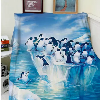 

Blankets Comfort Warmth Soft Cozy Air conditioning Easy Care Machine Wash Funny Blue Ice Sky Penguin