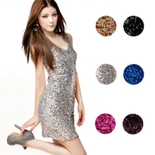 V-Neck Sleeveless Mini short Sexy Sequins Dress Sheath Dress for Party