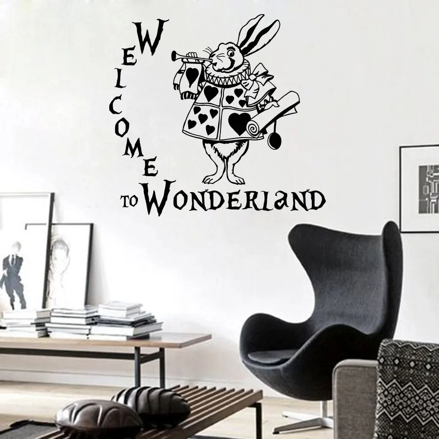 Heißer Zitieren willkommen Wunderland Kaninchen Wandtattoo Alice in wunderland Baby Kindergarten Kinderzimmer Vinyl Aufkleber Abziehbild Wand M 68 in Heißer