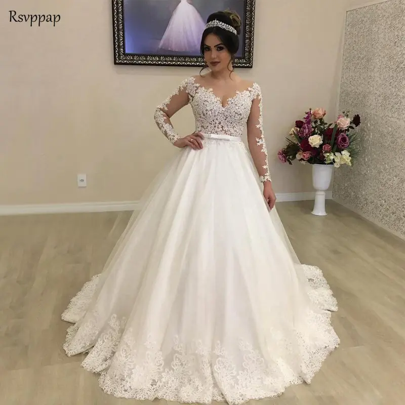 Aliexpress Vintage Wedding Dress 2018 Princess Long Sleeve Aliexpress Vintage Wedding Dress 2018 Princess Long Sleeve Sheer Beaded Lace Bridal White Tulle Gowns From Reliable Dresses