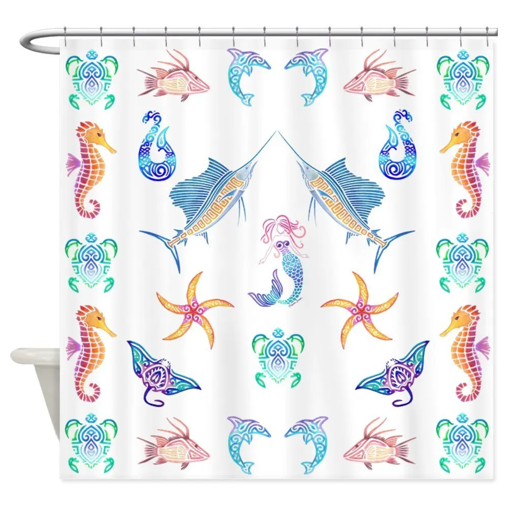 Mermaid Tribal Ocean Fun Shower Curtain Decorative Fabric Shower ...