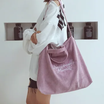 

Large Capacity Special Oversized Shoulder Bag for Women Vintage Corduroy Zipper Tote Bag Female Retro Letter Shopping Handbag