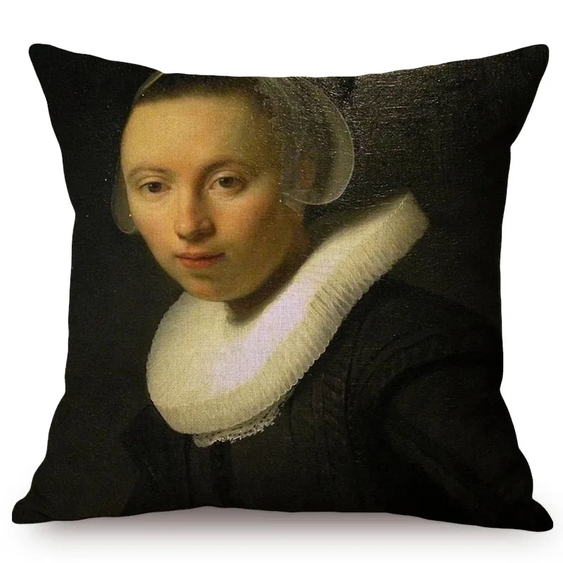 European Style Vintage Noble Woman Self-Portrait Home Decorative Throw Pillow Case Chic Ancient Woman Print Sofa Cushion Cover K82-5