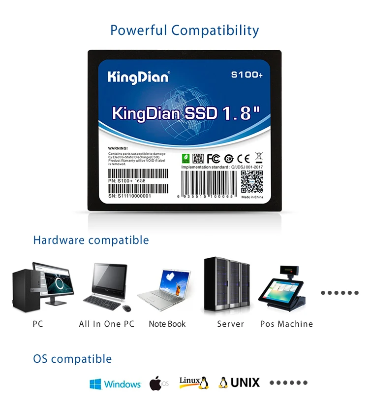 KingDian 1,8 SATA SATA2 внутренний SSD жесткий диск твердотельный диск SSD 16GB(S100+ 16G