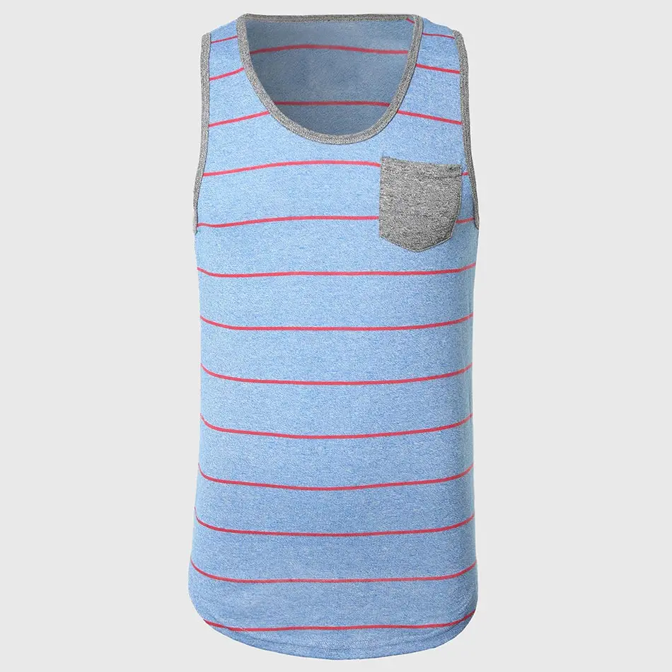 

Men Block Stripe Tank Tops Navy Pink Striped Vest Teens Cotton V Neck Tanks Stun Contrast Pockets Casual Fit Wear