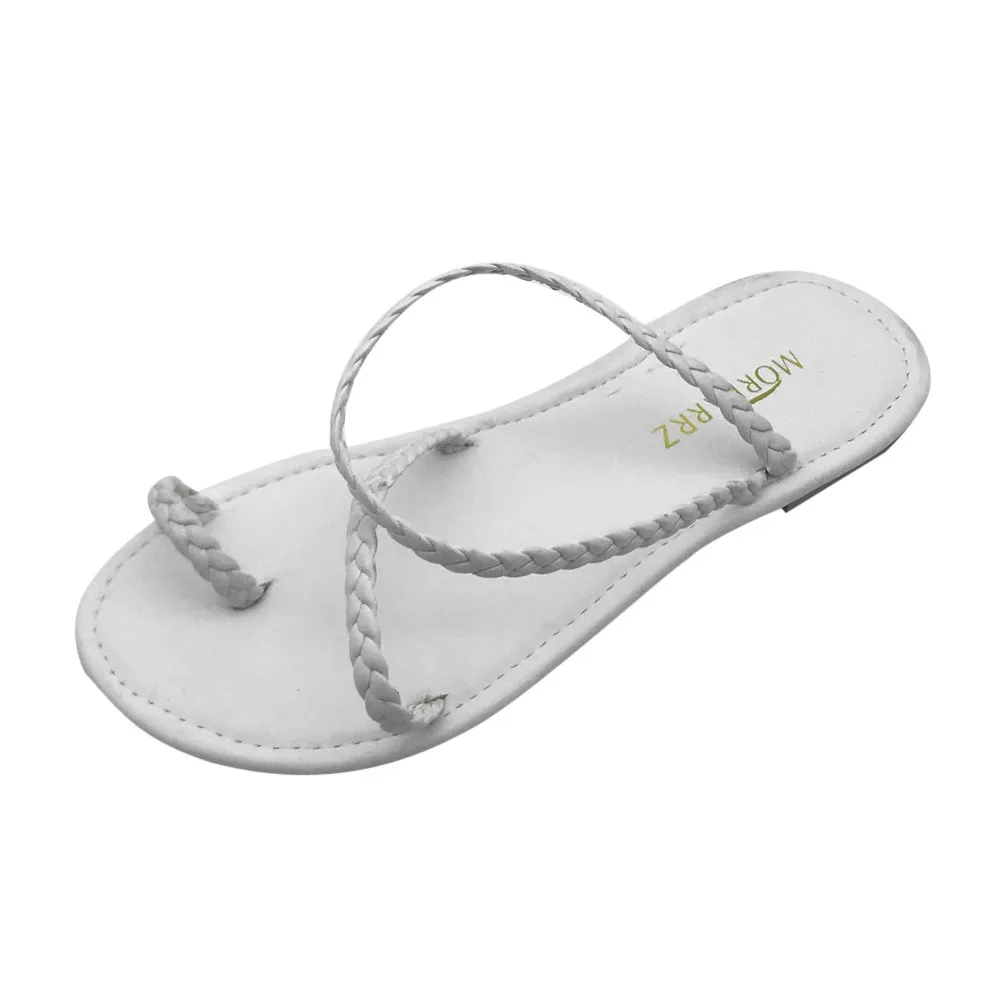 B-Для женщин летние сандалии с ремешками в стиле «Гладиатор» низкие, на плоской подошве; Вьетнамки; пляжные сандалии; 1 - Цвет: White