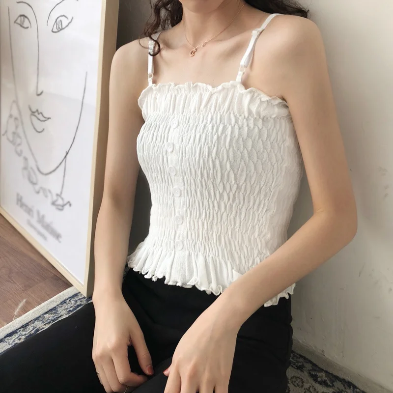 

Women Knitted Camis Female Tops Summer Ruched Sexy Tops Strapless Shirts