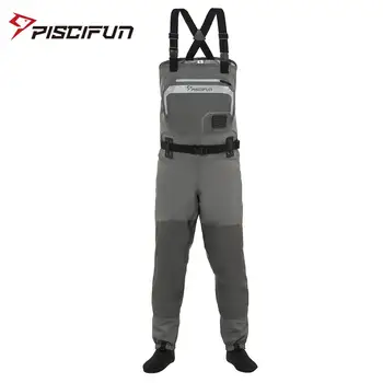 

Piscifun Polyester Breathable Waterproof Stocking Foot Fly Fishing Hunting Chest Waders Pant for Men and Women with Phone Case