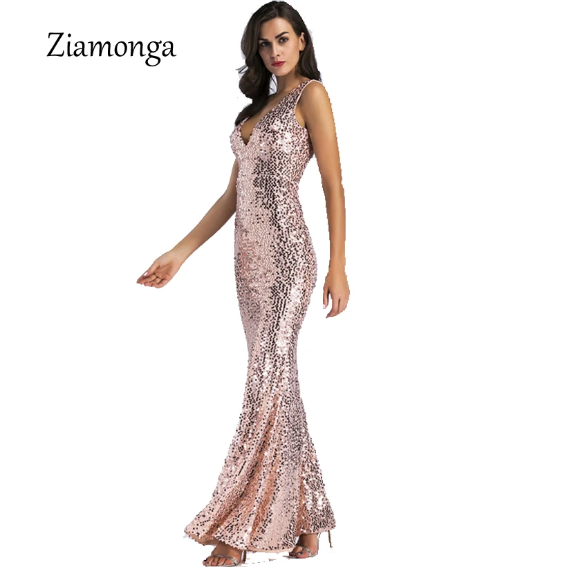Ziamonga летнее платье женское золотое платье с пайетками глубокий v-обра