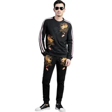 Осенне-зимний спортивный костюм, мужской комплект, блейзер, брюки, модные мужские костюмы с вышивкой, повседневная спортивная одежда для фитнеса, джоггеры, черный спортивный костюм