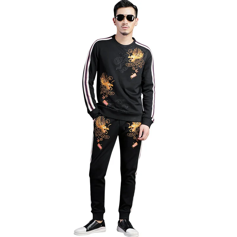 

Autumn Winter Tracksuit Men Set Blazer Trousers Fashion Mens Suits Embroidery Casual Sportwear Fitness Joggers Black Track Suit