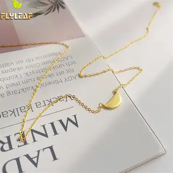 

Flyleaf Half Moon 18k Gold 925 Sterling Silver Necklace For Women Fashion Fine Jewelry Simple Geometric Necklaces & Pendants