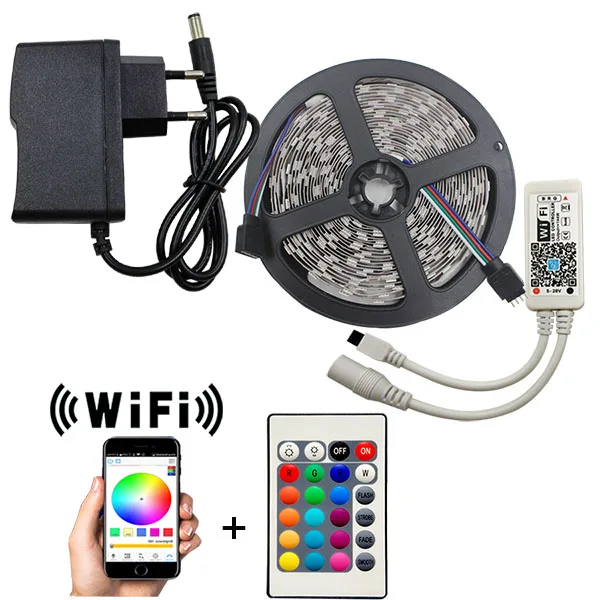 WiFi Светодиодная лента светильник SMD 5050 60 светодиодный 2835 RGB Светодиодная лента e DiodeTape DC12V гибкая светодиодная лента RGB лента диод с WiFi контроллером - Emitting Color: WIFI Control Set