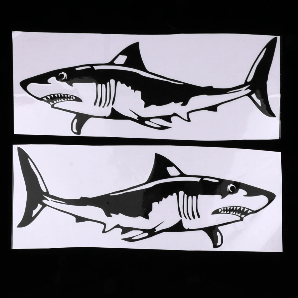 1 Pair Large Durable PVC Shark Sticker Funny Decals for Kayak Fishing Ocean Boat Canoe Dinghy Raft DIY Accessories