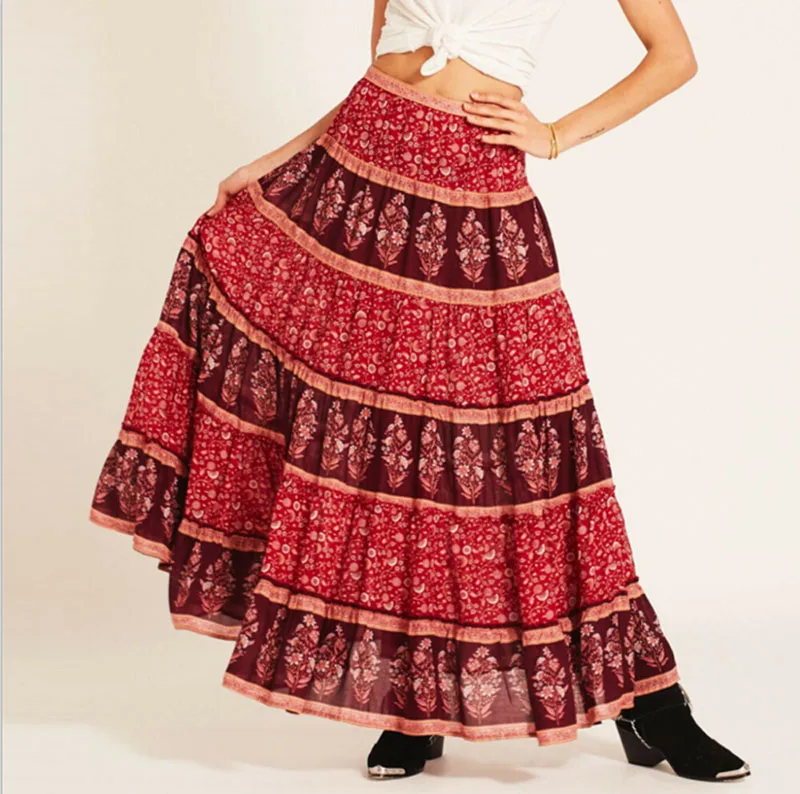 TEELYNN юбка в стиле бохо для женщин 2018 осень район цветочным принтом большой качели юбка в стиле бохо пляжная одежда Повседневное хиппи