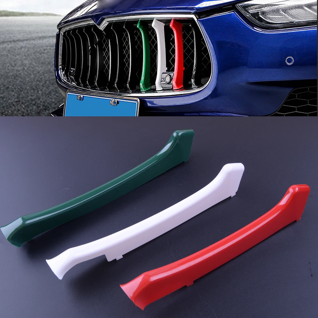 

CITALL 3pcs ABS Car Front Grill Grille Insert Trim Cover ABS Fit For Maserati Ghibli 2014 2015 2016 2017