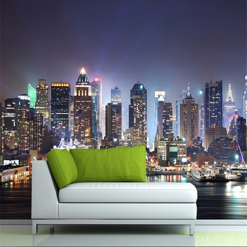 

beibehang Manhattan 3d papel de paede, New York City large mural wallpaper night background scenery TV sofa bed paper parede