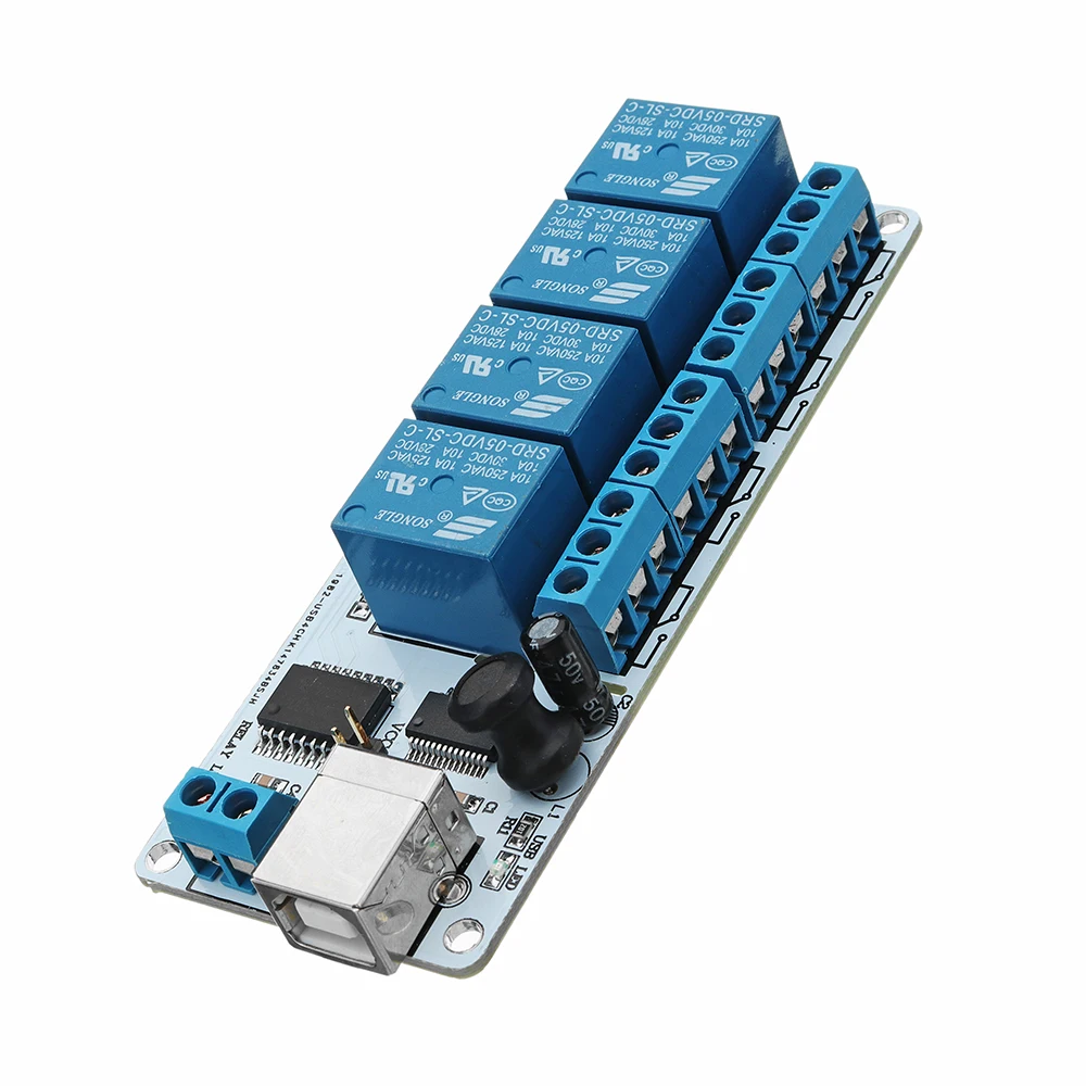 

NEW DC 5V 200mA 4 Channel USB Relay Module With Doubled High Current Tracks