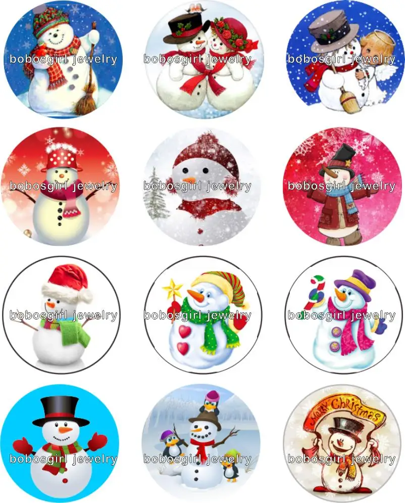 

snowman christmas snap button photo Round cabochon flat back Christmas gift Gl231