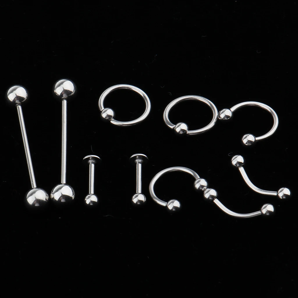 10 Pieces Steel Curved Bar Barbell Ball Tragus Eyebrow Lip Ring