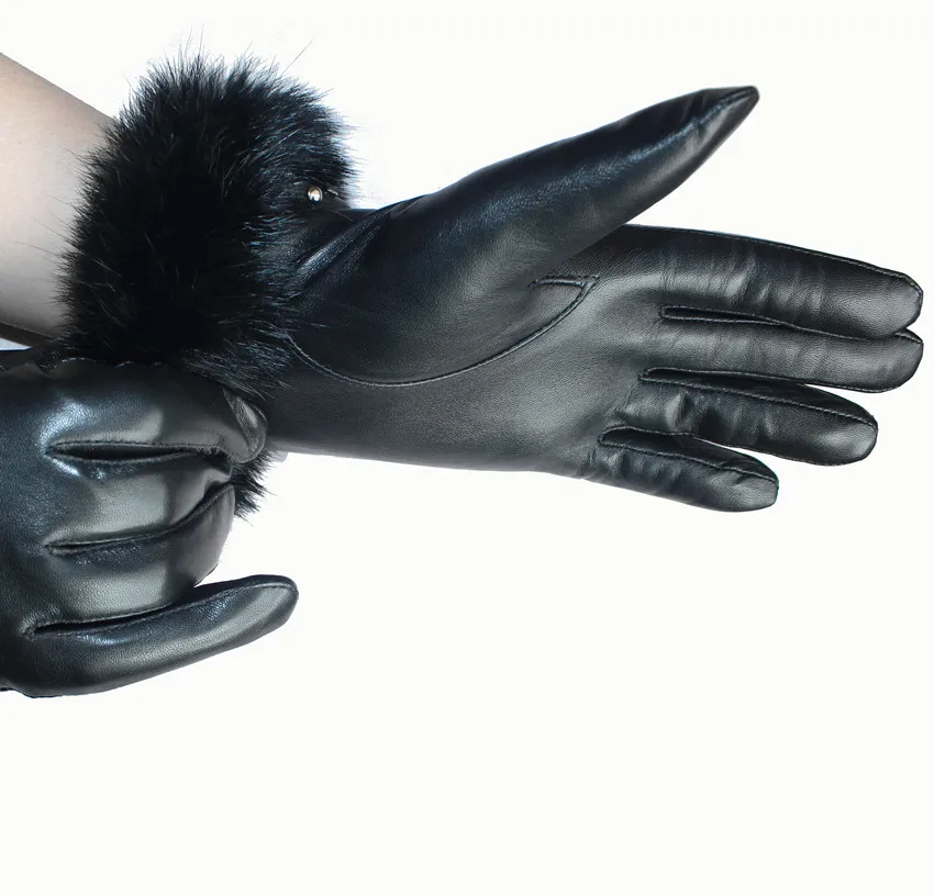 Женские импортные перчатки из овчины, перчатки из натурального меха лисы, модные зимние водительские перчатки с заклепками, женские перчатки из натуральной кожи AG-17