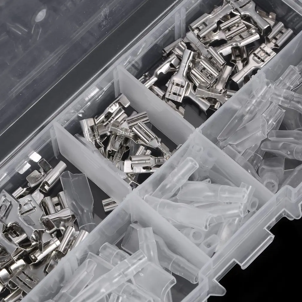 

120Pcs 2.8mm 4.8mm 6.3mm Crimp Terminals Female Spade Connectors Insulating Sleeve Kit Terminals with Transparent Box Hot