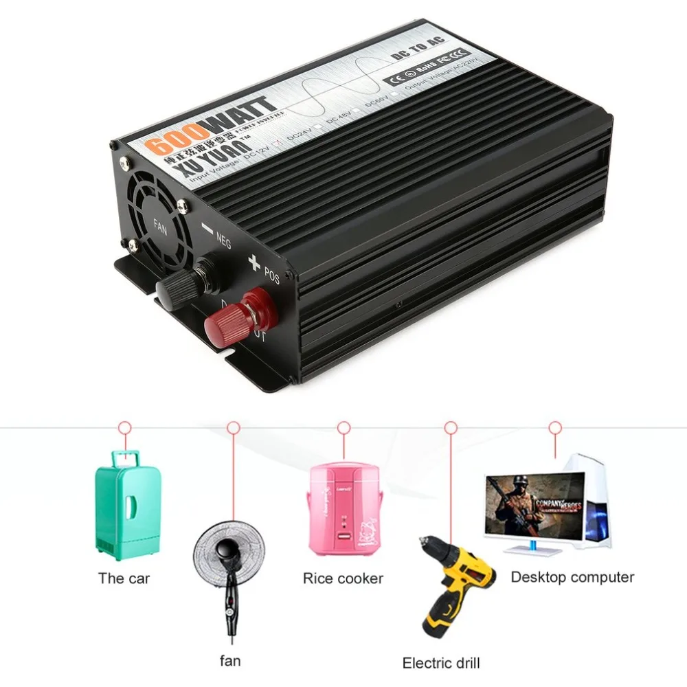 

Pure Sine Wave 600W DC12V to AC220V Car Power Inverter Voltage Transformer Camping Travel Vehicles Converter with EU Plug