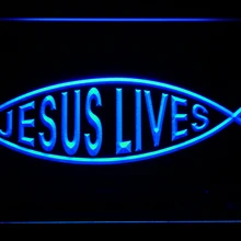 H008 Иисус Христос рыбы Иисус живет светодиодный неоновый свет знак включения/выключения 20+ Цвета 5 размеров