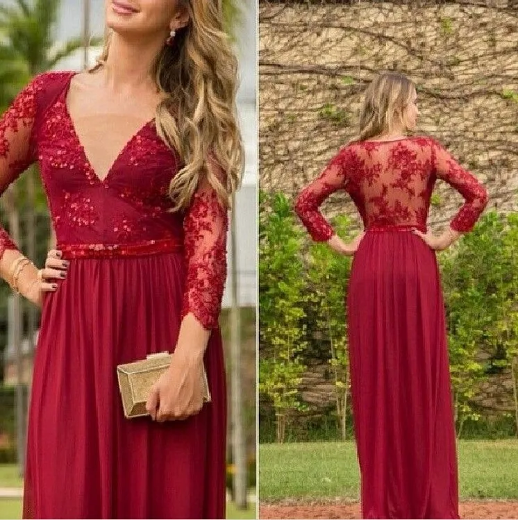 Long Prom Dresses 2017 A-line V-Neck Cover Back Sweep Train Chiffon with Crystal 2017 Long Party Dress Formal Gowns