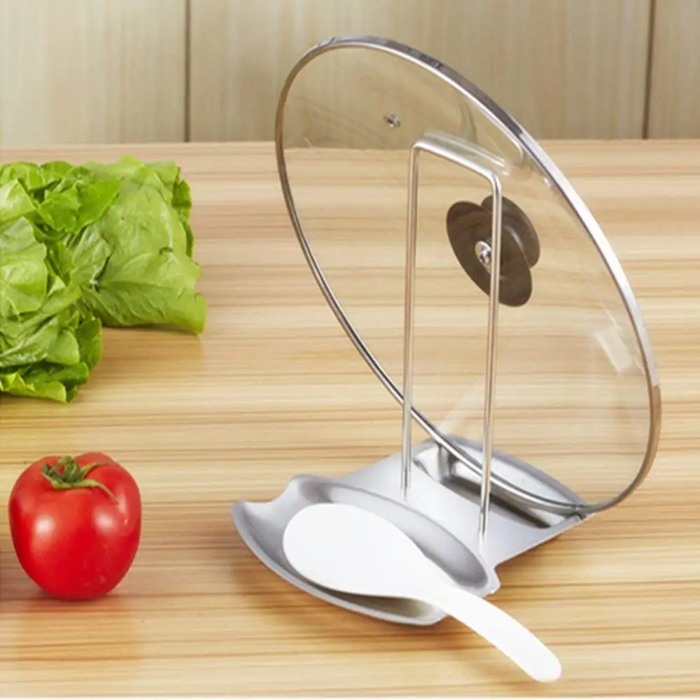 New Stainless Steel Pan Pot Rack Cover Lid Rest Stand Spoon Holder Home