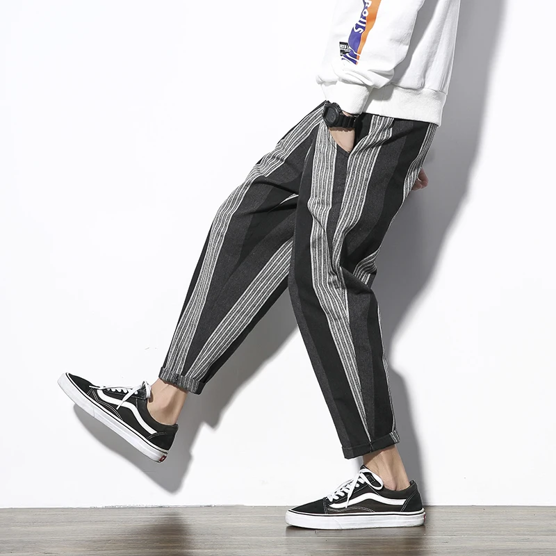 Черные белые полосатые шаровары мужские спортивные штаны для бега хип-хоп брюки мужские брюки уличная одежда для бега мужские брюки повседневные