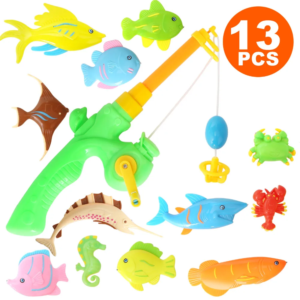 wonderful  13PCS Fish Magnetic Fishing Toys Bath Toys Colorful Magnet Fishing Game with Fishing Rod for Kids T