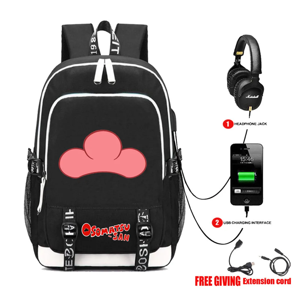 Зарядка через usb наушники Школьный Рюкзак Для учебников Mochilas сумка для ноутбука Подростковая дорожная сумка для японского аниме Osomatsu-рюкзак San - Цвет: 07