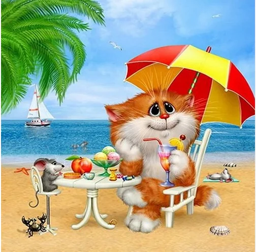 H2575 YIKEE diy diamond mosaic diamont painting Cat and mouse meal | Дом и сад