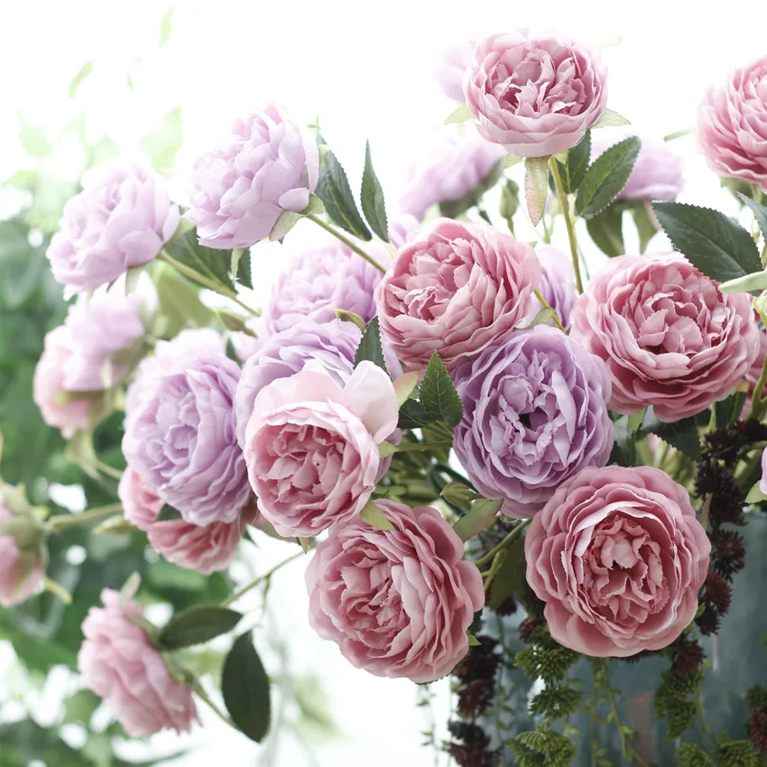 

3 Heads Peony Artificial Flowers Silk Flower Branch Home Wedding Decoration Vivid Fake Flowers