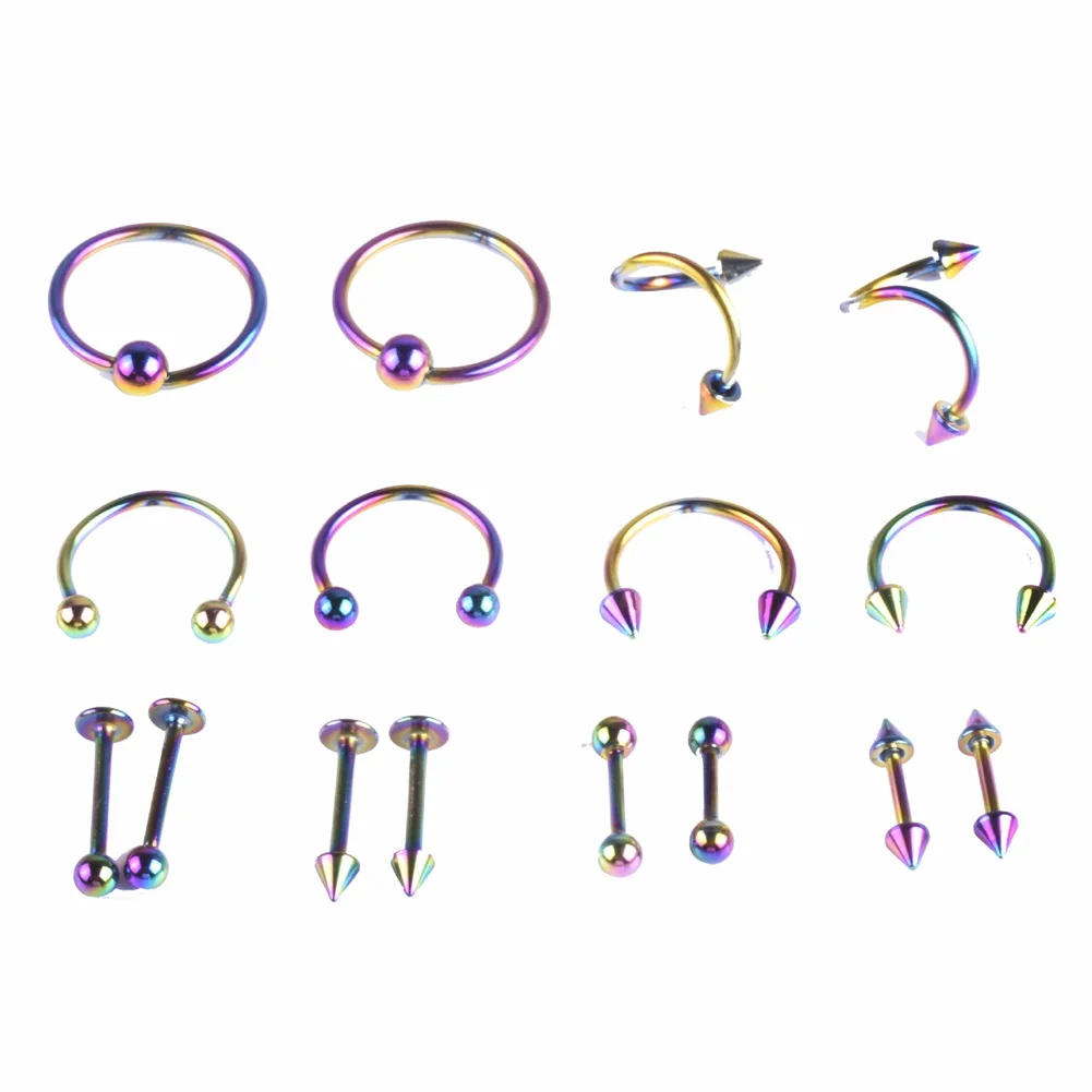 

16pc Stainless Steel Belly Button Ear Studs Segment Ring Nose Ring Lip Eyebrow Industrial Barbell Body Jewelry Piercing