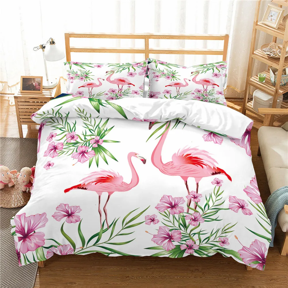 

3D print Bedding set Valentine's Day flamingo standing in the flowers lovers'/kids' gift/present Duvet cover set Home Textiles