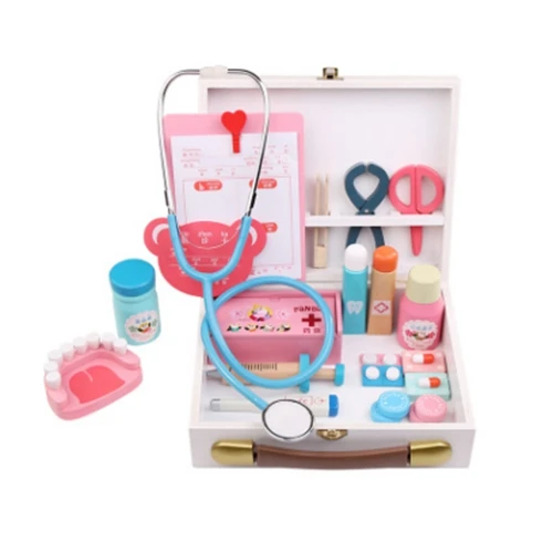 

Children's Wooden Everybody's Pretend Play Doctor Toy Boys Girl Nurse Imitation Laptop Medical Kits Set
