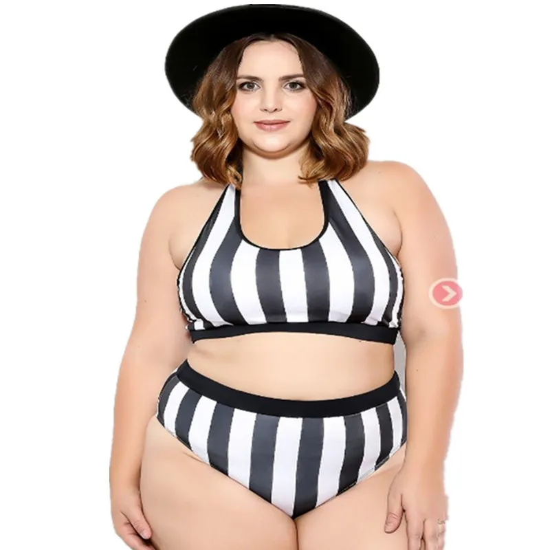 

Retro Tankini Set High Waist Striped Swimsuit Women Swimwear Plus Size Two Piece Larger Size Beach Wear Swimming Suits