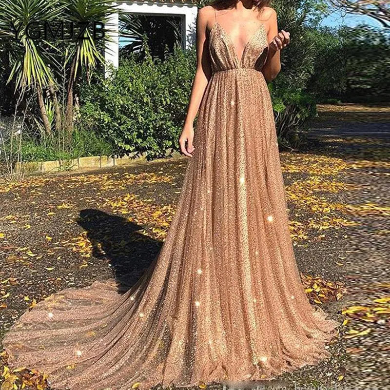 

Sparkly Sequined Prom Dresses Long 2019 A-Line Deep V Neck Sexy Backless Prom Gowns African Women Formal Evening Party Dress