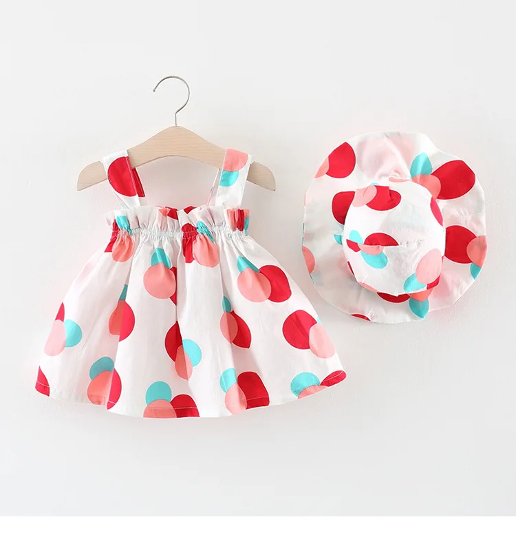 

(4 pieces/lot) 2019 Children's Summer Clothing Polka Dot Pattern Girl's Dress & Hat Baby Girls Dresses 052205