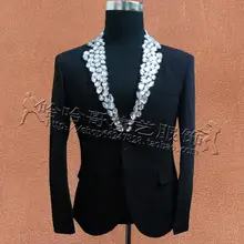 Акриловая одежда со стразами мужские дизайнерские костюмы masculino homme terno stage singers куртка мужской блейзер танцевальный звездный стиль черный, белый