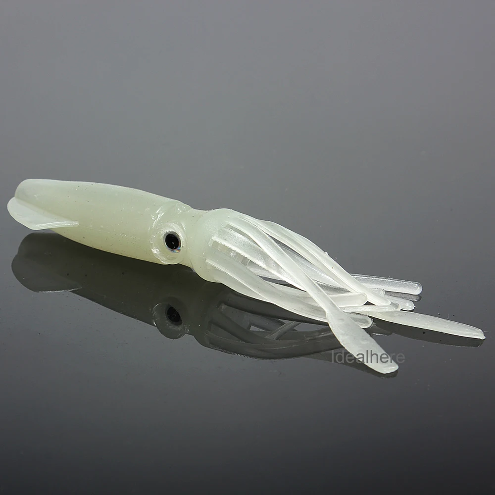 10Pcs 4.3 inch B2 Fishing Soft Plastic Octopus Squid Bodies Luminous Light Green Lures Skirt Luminous Lures Baits